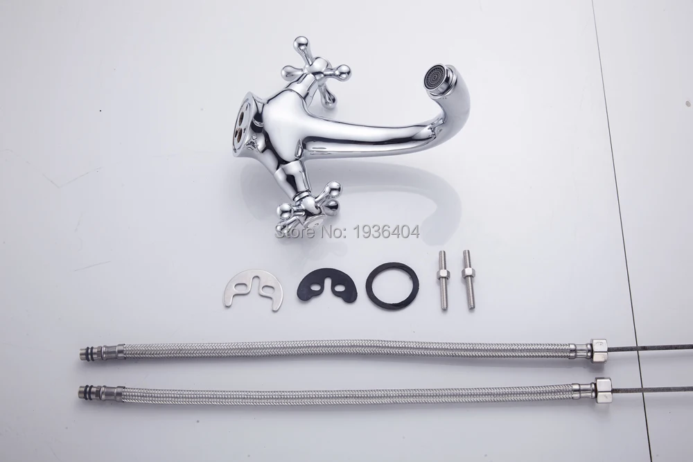 1set High Quality Basin sink Faucet Chrome Plating Double Handle Cold Hot Water Mixer Retro Style Solid Brass body PL8005 | Обустройство