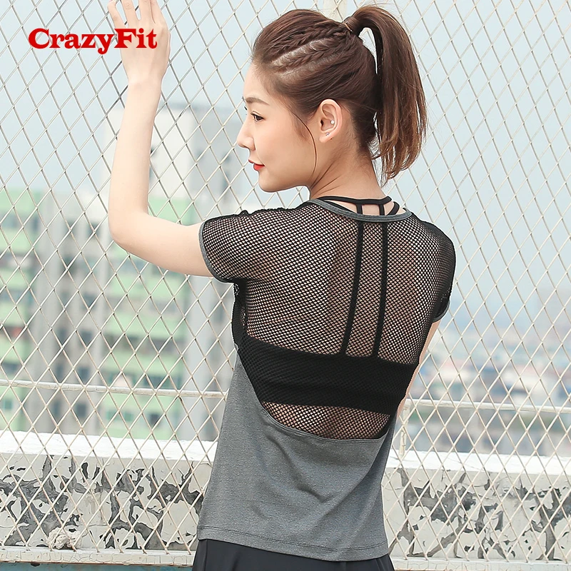 CrazyFit 2018 открытая футболка женский спортивный топ для фитнеса Женская одежда бега