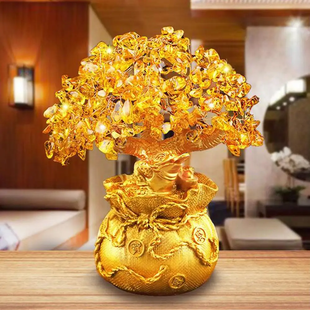 Feng Shui Natural Yellow Quartz Crystal Money Tree Decoration for Wealth and Luck | Figurines &amp Miniatures