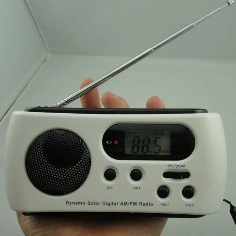 Портативный солнечной энергии AM FM радио Светодиодный светильник вспышка светильник Открытый Мобильный телефон power Bank с динамиком рука встряхнуть зарядки - Цвет: Белый