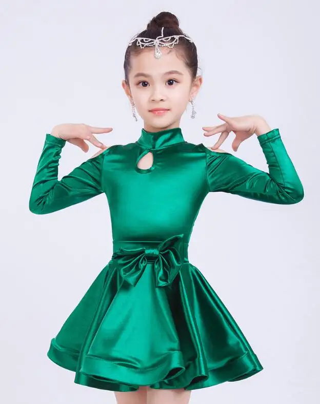 

kids latin dress Rumba cha cha salsa tango dress vestido latino Latin skirt pink dance dress competition long sleeve MW M016