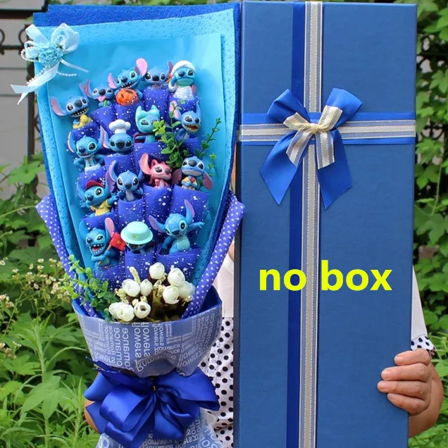 blue NO BOX Мини-букет для стежков kawaii, букет для стежков из плюшевых игрушек, розы из искусственного шелка, букет для цветов, букет Стич, мини-букет на День святого Валентина - Цвет: blue NO BOX