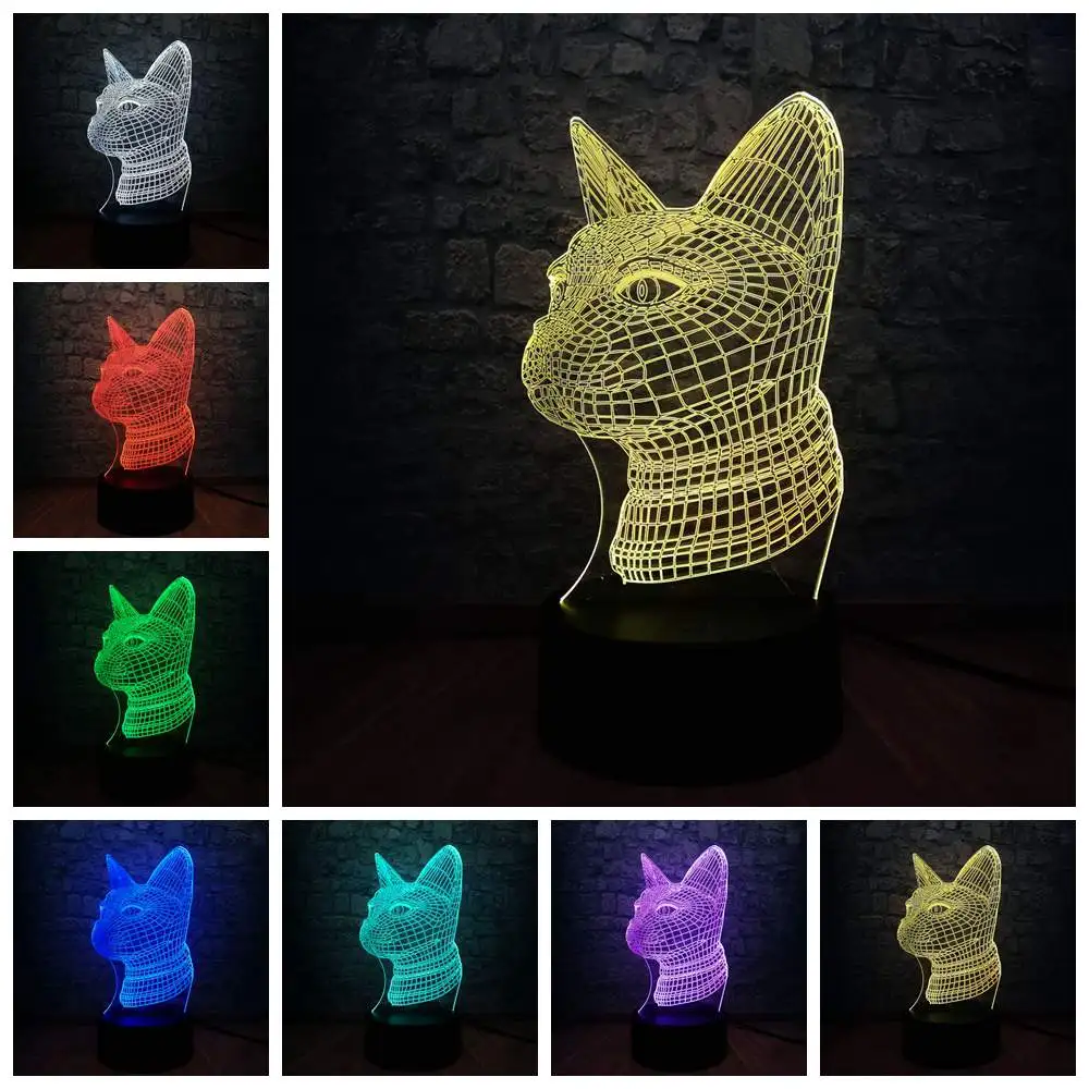 cat 1 Прямая поставка 3D визуальная иллюзия Лампа детский ночник собака кошка стиль лампа щенок мультфильм для ребенка подарок прикроватный Декор для спальни - Испускаемый цвет: cat 1
