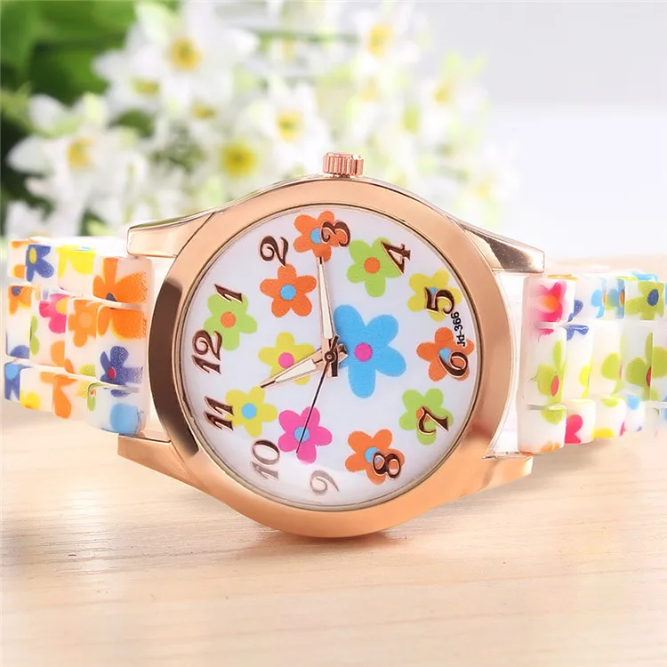New Fashion Geneva Country style pattern watch Silicone Flower Watches women Dress Quartz | Наручные часы