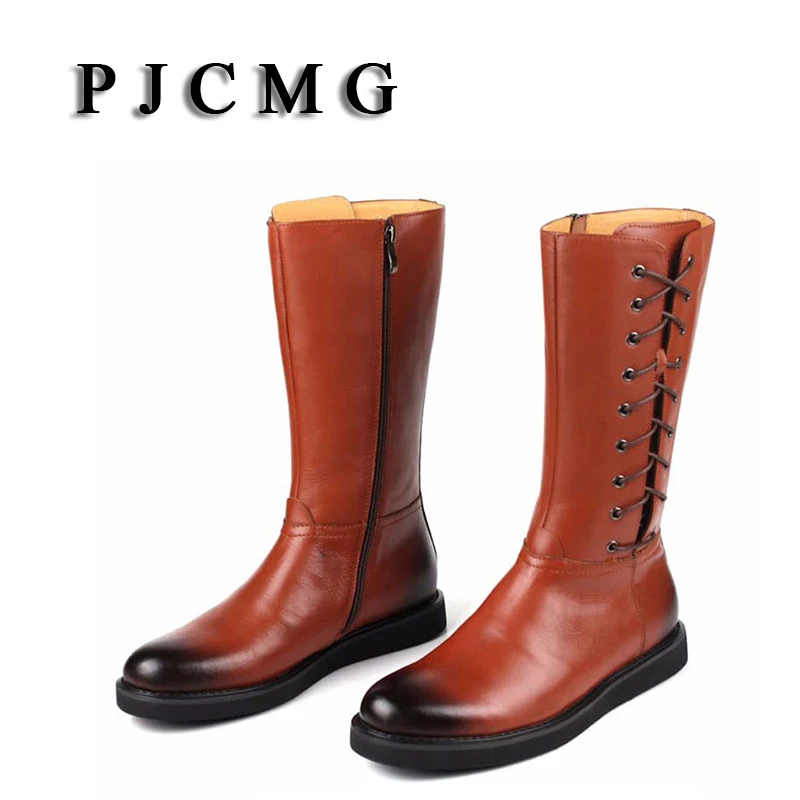 Новинка Мужская Уличная обувь PJCMG из натуральной кожи на плоской подошве молнии с