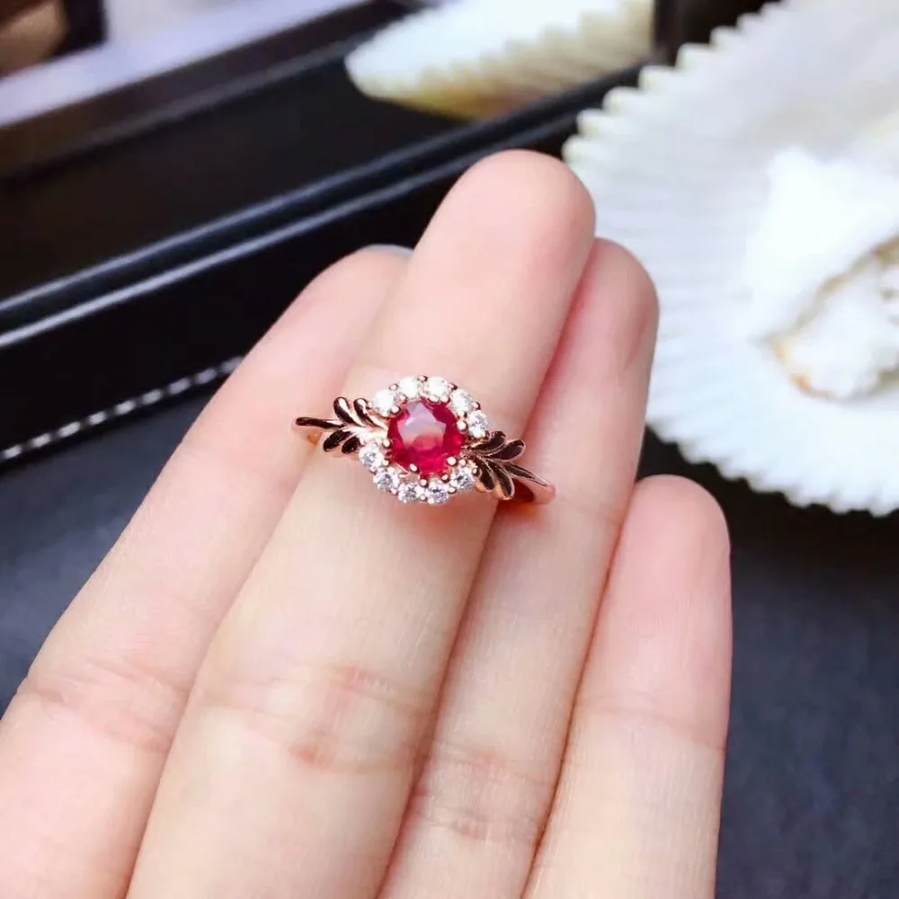 

shilovem Natural New Burning Pigeon Blood Ruby Gemstone Rings for Women Real 925 Sterling Silver new gift plant mj0404882agh
