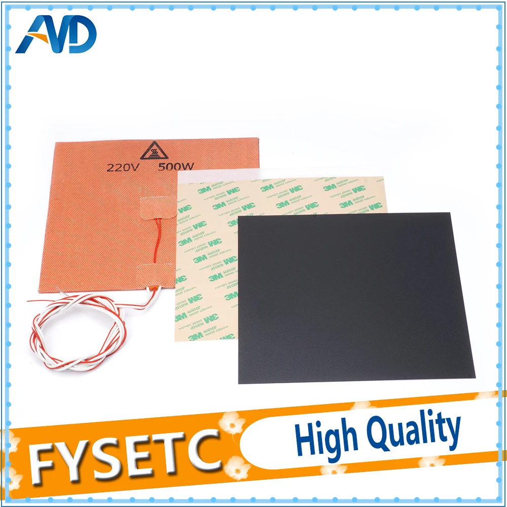 200X200mm 220V 500W Silicone Heater Pad + 0.5/0.8/1mm Frosted Black Build Surface Polyetherimide Cold PEI Sheet For Prusa i3 | Компьютеры