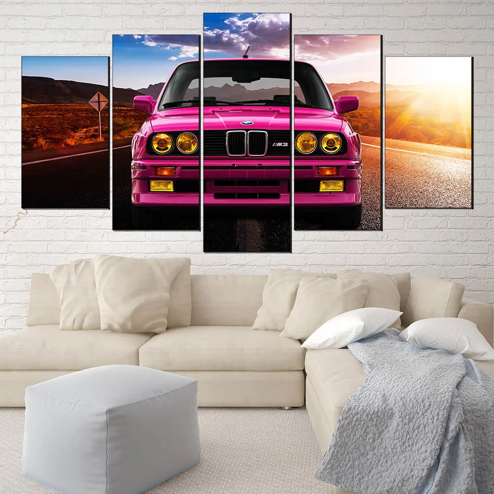 Wall Art Холст Масло Картины BMW M3 розовый спортивный автомобиль пейзаж для Гостиная