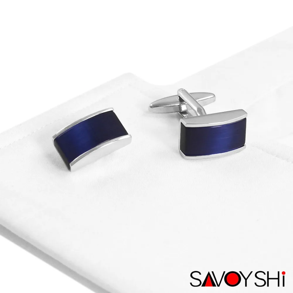 Роскошные запонки SAVOYSHI с синим камнем для мужчин рубашек высококачественные