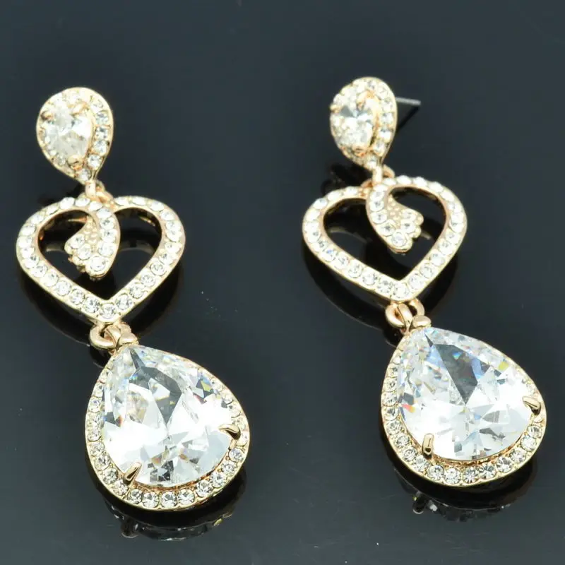 Висячие серьги в форме сердца с прозрачными фианитами Стразы свадебные подружки