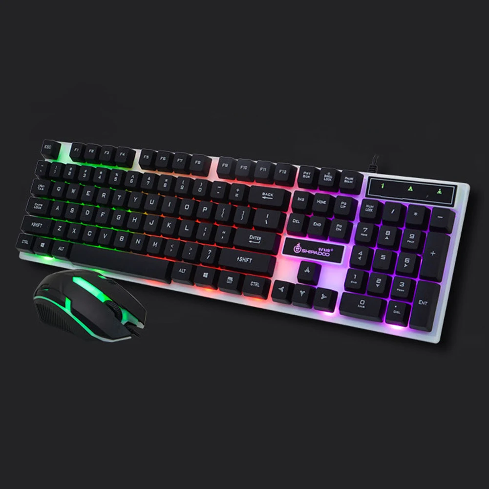 Клавиатура и мышь комплект Led ABS Подсветка USB светящаяся радуга цвет проводная