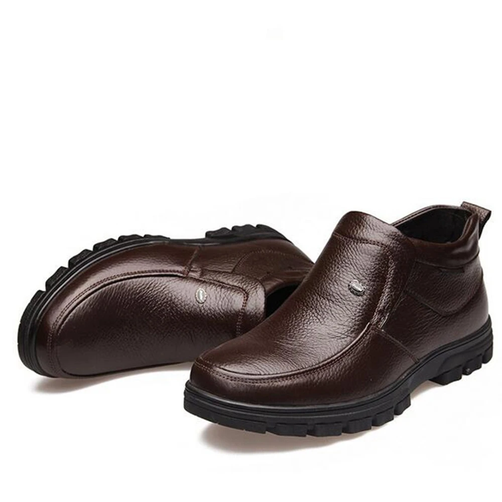 QFFAZ New Winter High Quality Genuine Leather Men Shoes warm Boots Casual Brand Man Soft Comfortable Fur Snow shoes | Обувь