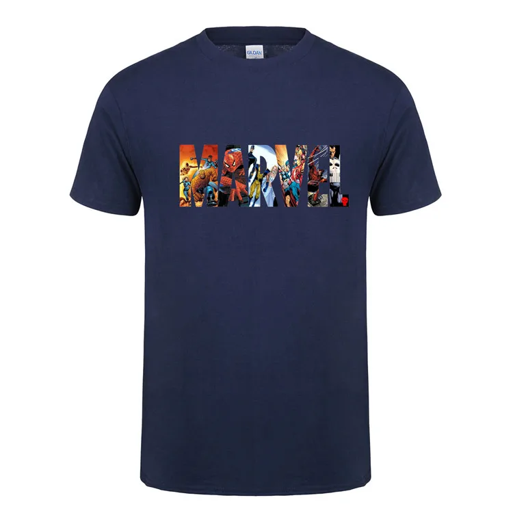 Новая модная футболка Marvel с коротким рукавом, мужской принт супергероев, футболка с круглым вырезом, комическая футболка с надпись Marvel, топы, Мужская одежда, футболка - Цвет: As picture