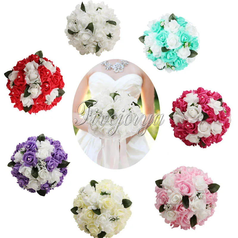 Букет из искусственных шелковых роз Свадебный букет невесты с натуральным