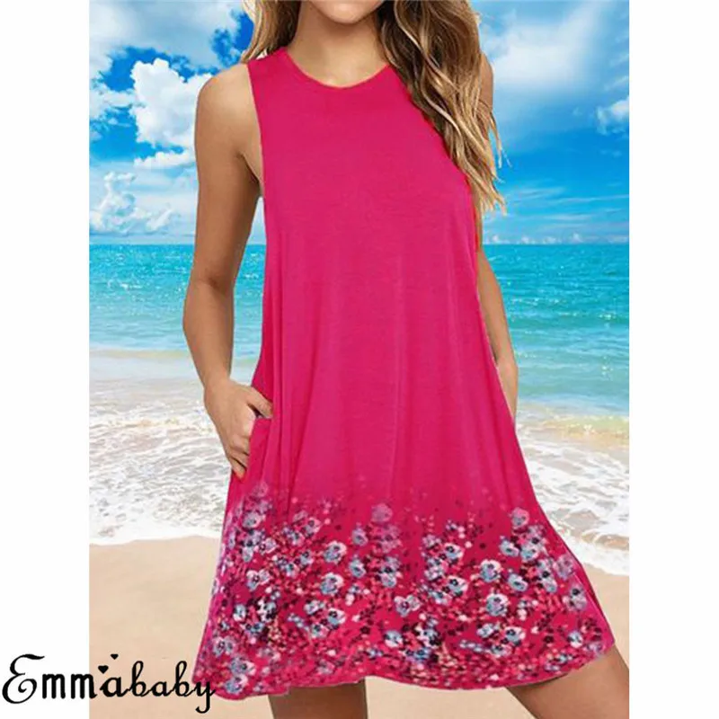 2019 Модные женские летние повседневные свободные вечерние пляжные сарафаны без