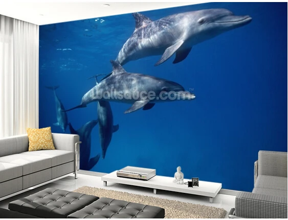 Обои на заказ для детей. Дельфины Красного моря. 3D панели с дельфинами детской