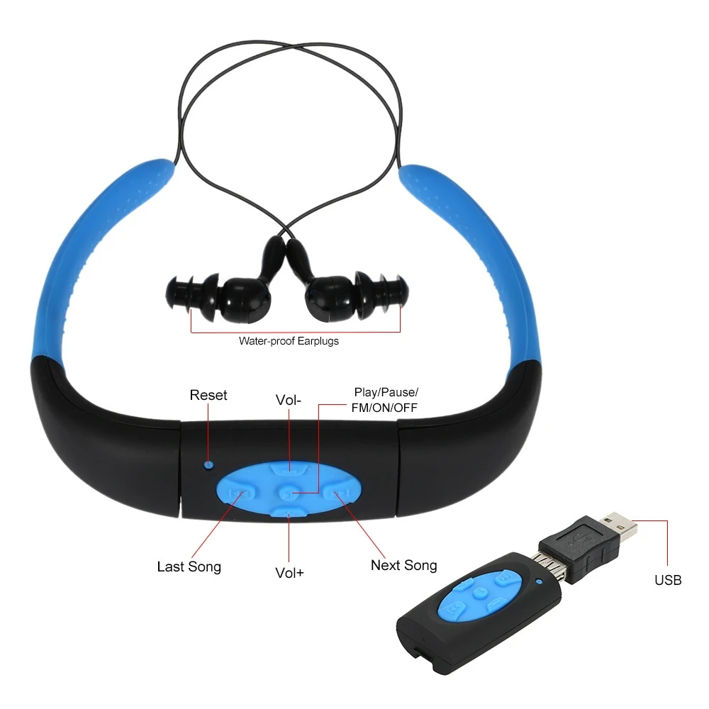 8GB IPX8 Waterproof Sport MP3 with FM Earphone Audio Headset Music Player Neckband Stereo Headphone for Diving Swimming | Электроника