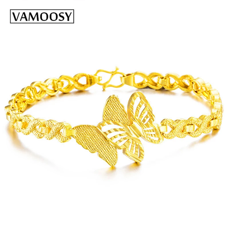 

2018 New Pulseira Mujer Clear 24K Gold Charm Bracelets Bangles for Women Handmade Carving Butterfly Adjustable Bracelet Jewelry