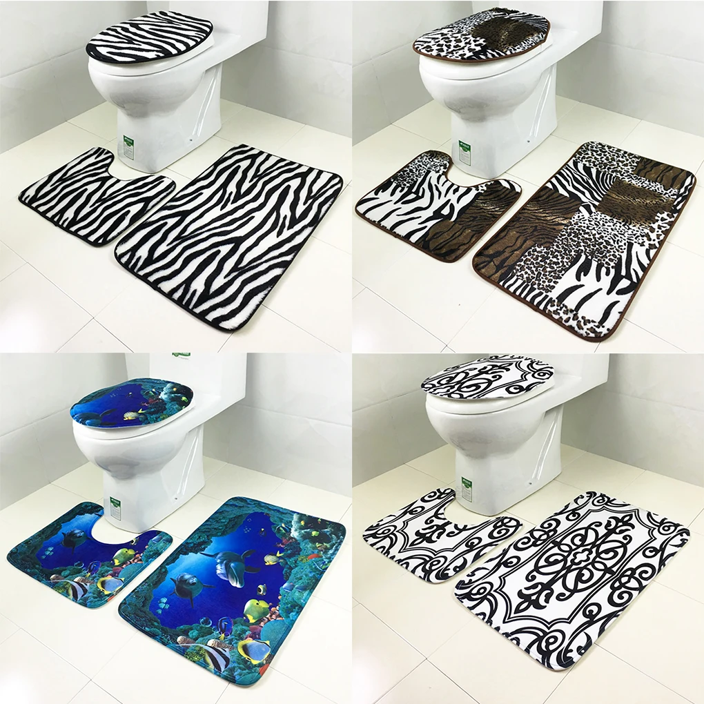 

3pcs/set Flannel Zebra pattern Non-slip Bathroom mat Sets Bath rug Contour Mats Toilet Lid Cover Home Bathroom decor