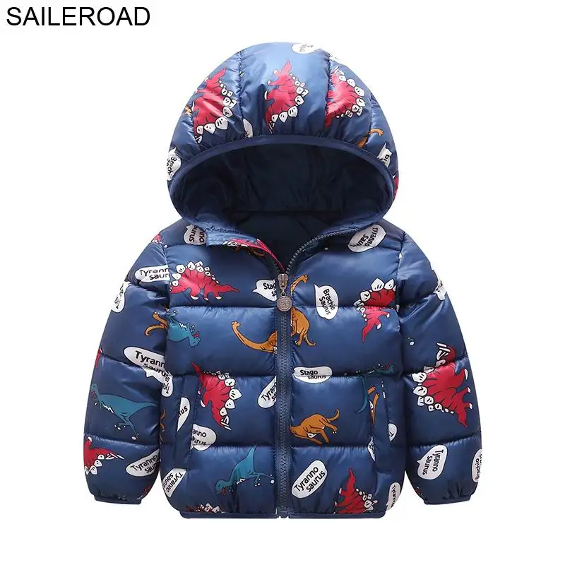 SAILEROAD Динозавр Pattern Зимний Мальчик Куртка 2-7age Мальчики Парка Теплые Детские Пальто Пух Хлопка Мультфильм Животных Детская Одежда