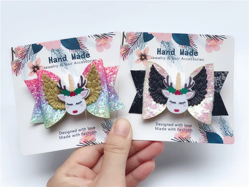 

Ins/бутик 1 шт Модные Симпатичные олени бантом шпильки блестящие Крыло ангела лук Заколки для волос принцессы Рождество Головные уборы