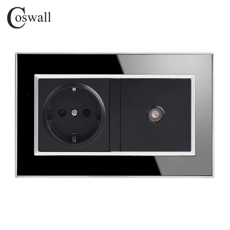 COSWALL 16A Россия Испания гнездо питания стандарта ЕС Заземленный с женский ТВ Джек