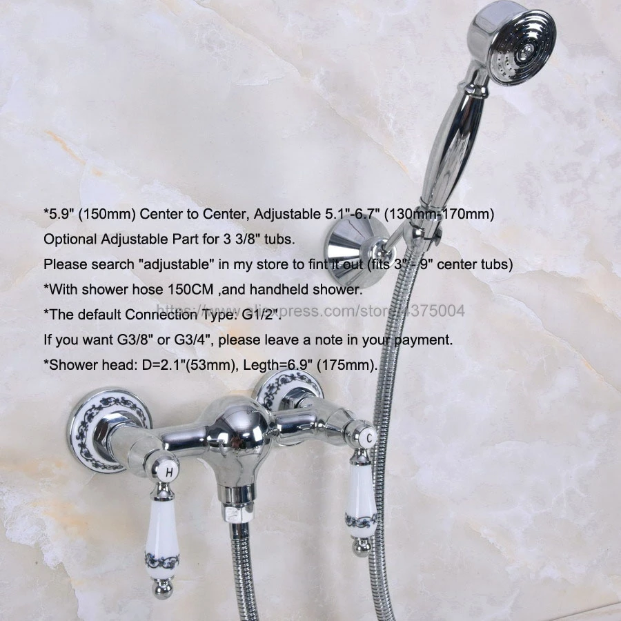 Полированный хромированный смеситель для ванной комнаты настенный ручной