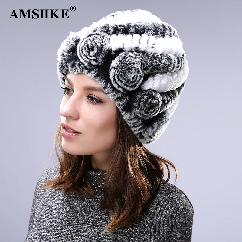 AMSIIKE 2017 Оригинальная Меховая Шапка из Бобра Женская TM715|winter female hat|knit beanie hatbeanie hat |