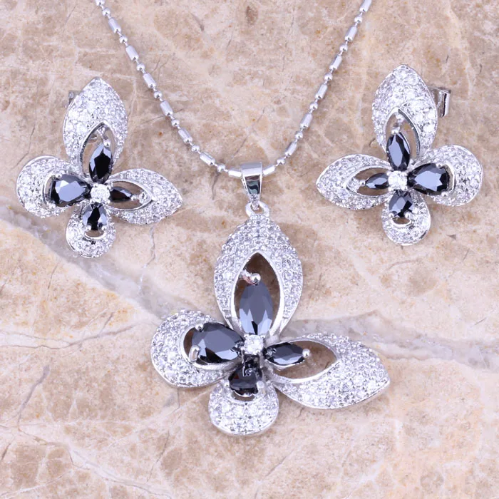 Королевская Бабочка черный кубический цирконий Белый CZ серебряные серьги кулон