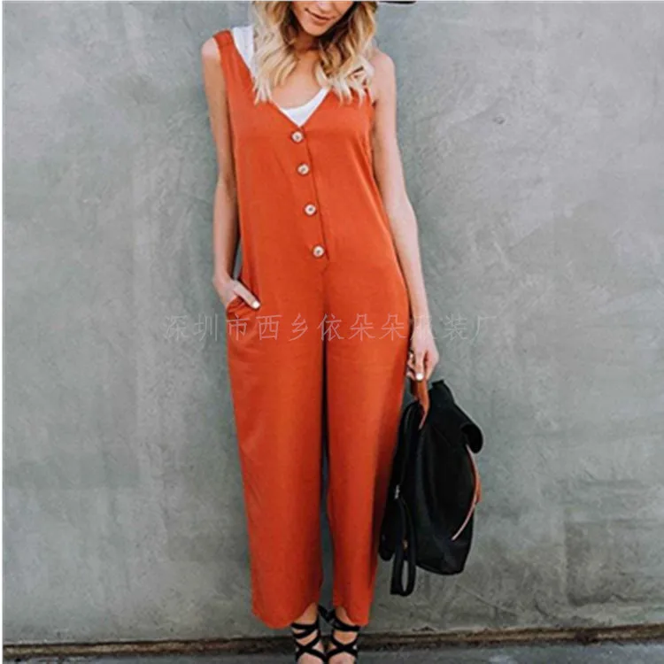 S XL Новый v шеи моде тонкая одной груди комбинезон ремень полная длина весна осень