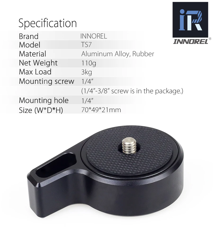 INNOREL TS7 Quick Release One camera Baseplate с винтом 1/"-3/8", максимальная скорость вращения для штативной головки DSLR, стабилизатор, слайдер