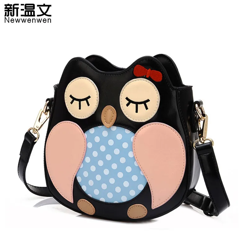 

2023 Women bag Lovely Owl and Owl Hairball Women Messenger Bags Patchwork Campus Women Leather Handbags Leisure Shoulder Bags