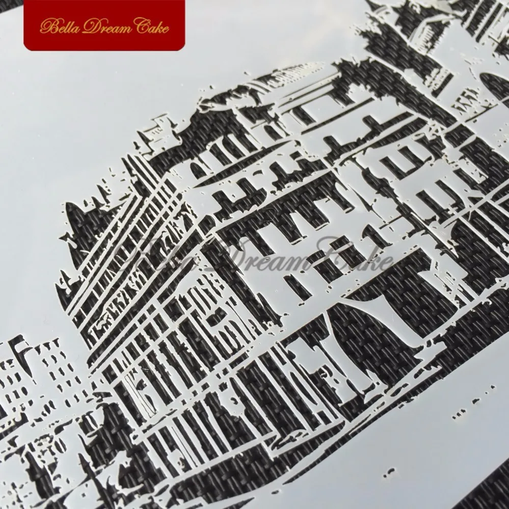 Европейское здание трафарет для украшения торта Пластик Fondant(сахарная) шаблон настенный трафарет Инструменты для украшения торта Формы для выпечки ST-867-1