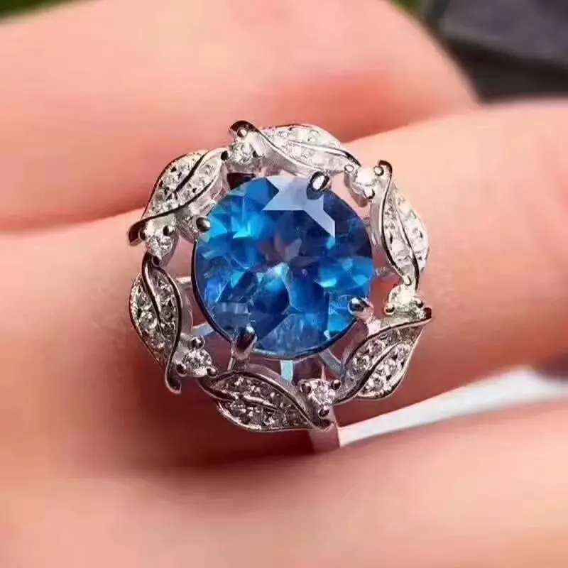 Женское кольцо из серебра 925 пробы с голубым топазом 10 мм|fine jewelry|gemstone jewelrygemstone rings