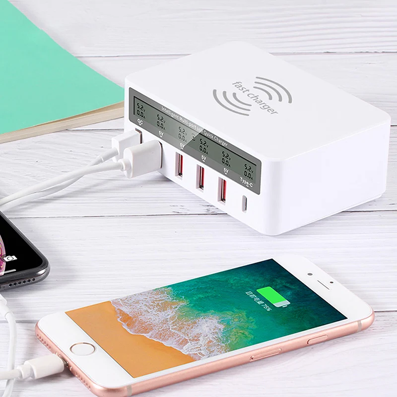 Беспроводное зарядное устройство и 5 портовое USB 2 в 1 быстрая зарядная станция QC 3 0