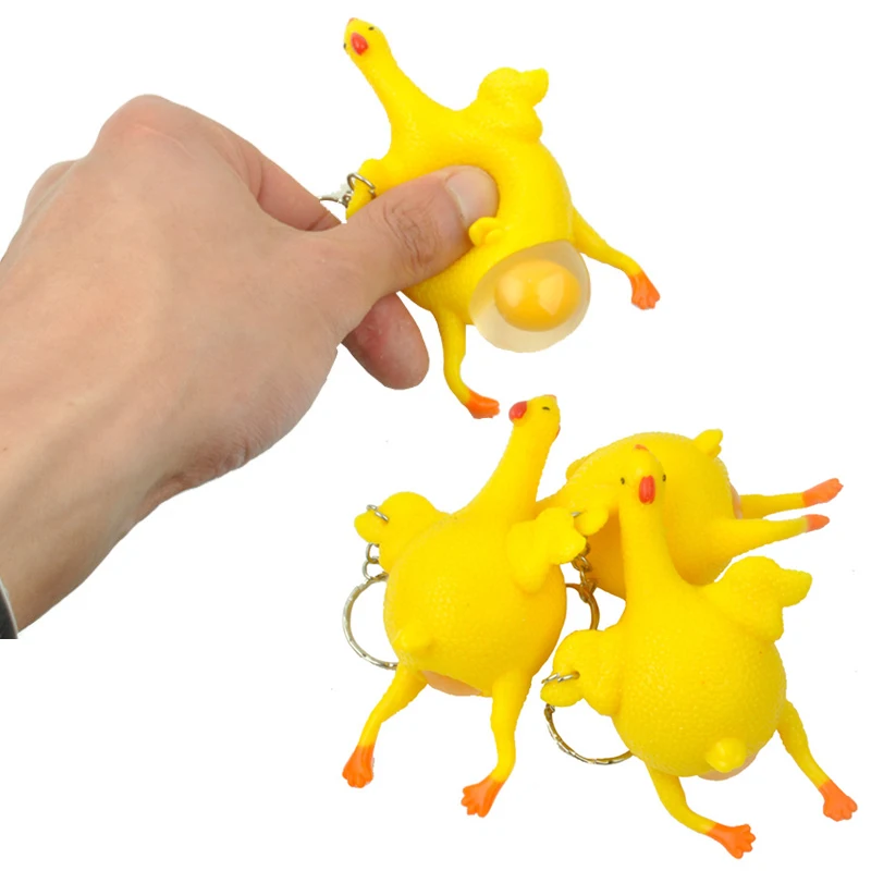 Novelty Yellow Chicken Laying Egg Keychains Sticky Venting Prank Mischievous Spoofing Mood Squeeze Relief Gift Key Chain Keyring | Украшения