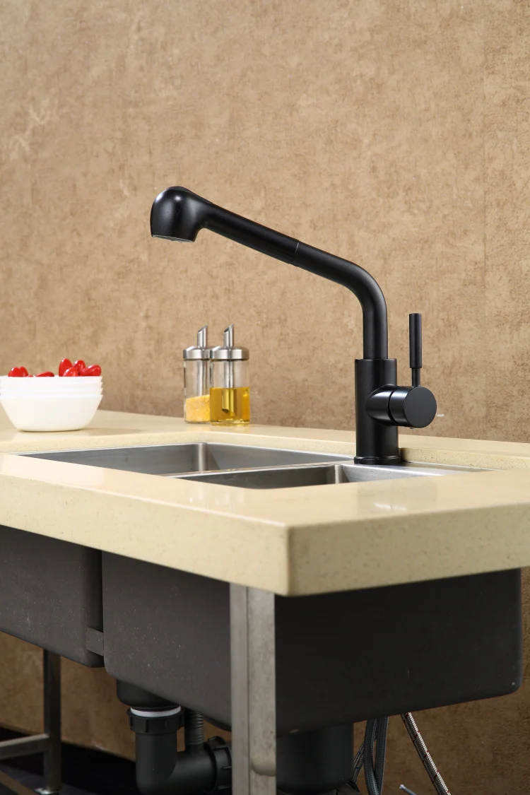 Выдвижной Смеситель для кухни черный кран с одним отверстием крепление на