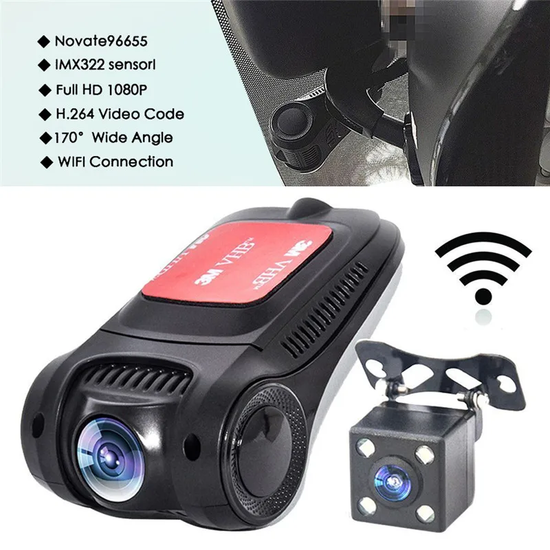 New Style High Quality Universal Durable WiFi Hidden 1080P Dual Lens Car DVR Dash Cam Video Recorder Front &amp Rear Camera#293094 |