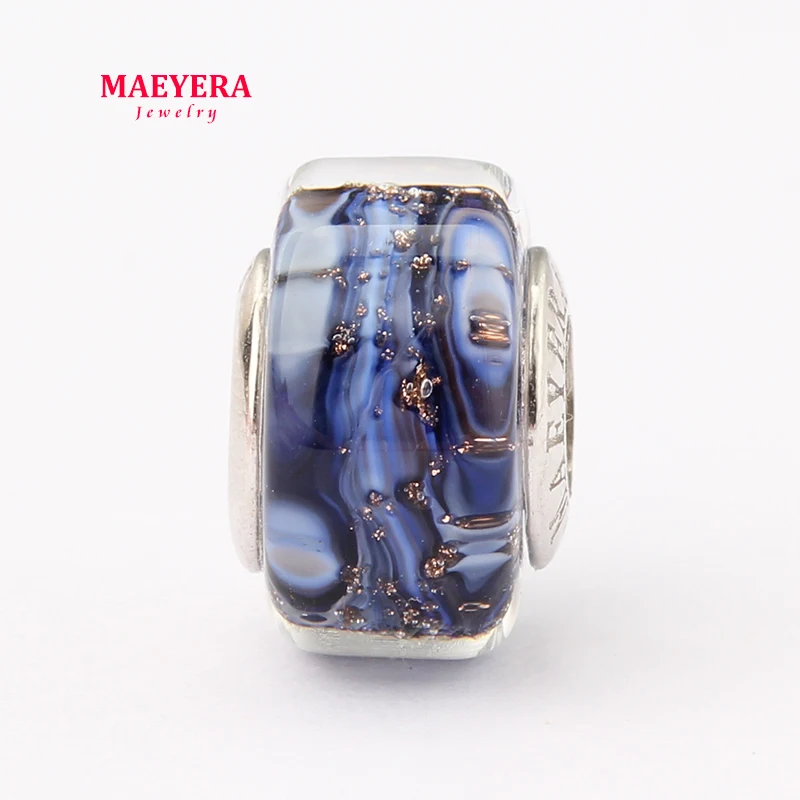 Бисер MAEYERA из стерлингового серебра 925 пробы с синим зыбучим песком стеклянный
