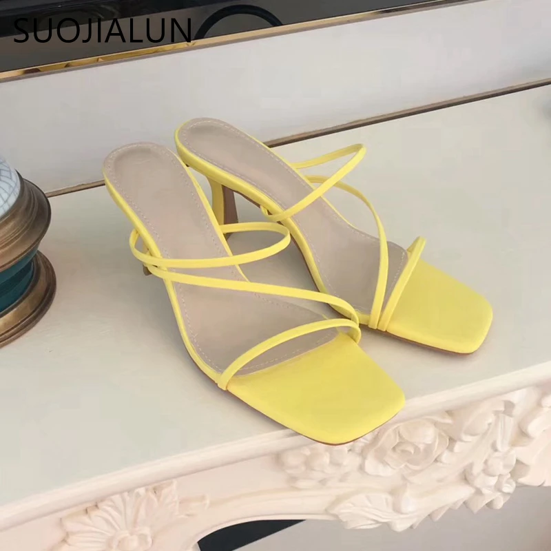 SUOJIALUN/2019 г. летние женские шлепанцы модные босоножки из лайкры флуоресцентные