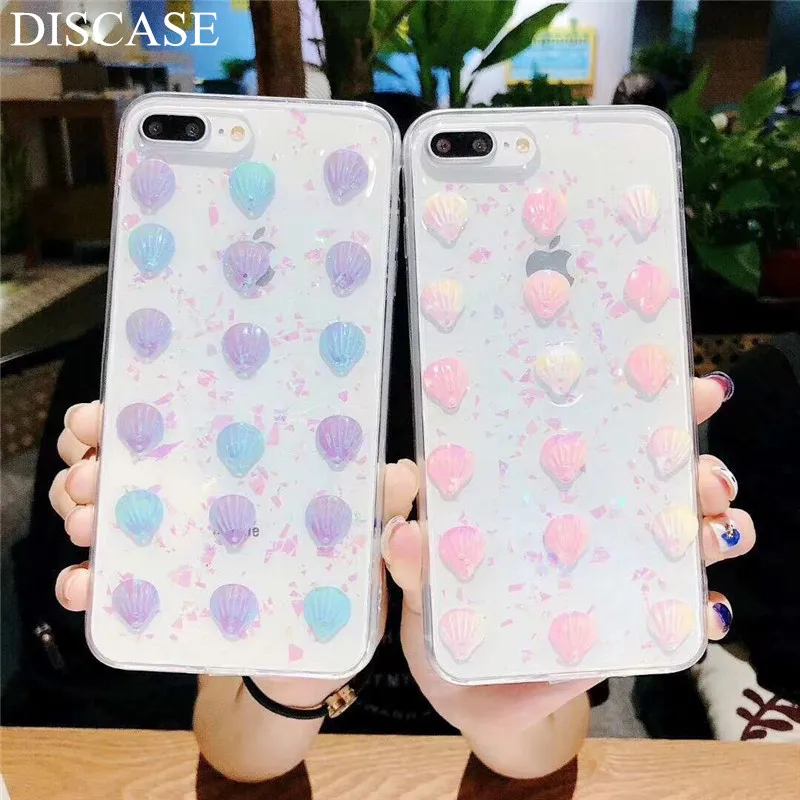 DISCASE милый лазерный Блестящий Conch Phone Cose для iphone XS MAX XR 8 7 6 6s plus чехол простой