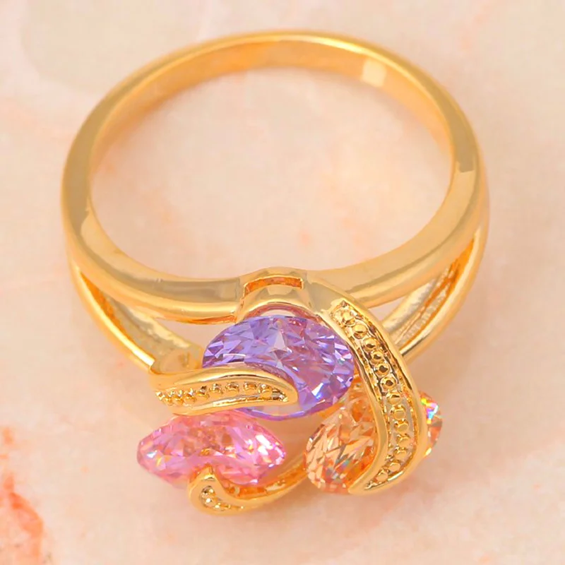 Золотой тон Цепочки и ожерелья Кольцо Серьги Цвет кристалл набор ювелирных