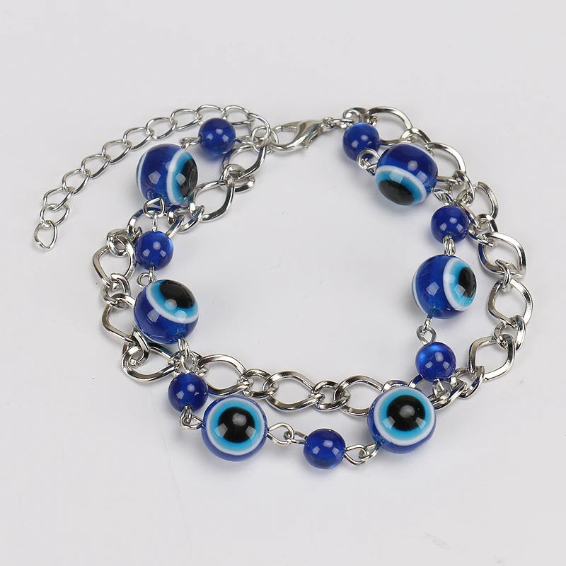 Синий бисер от сглаза браслеты с золотой серебряной пластиной звеньев цепи для