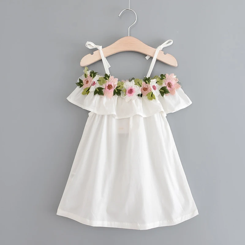 Girls Clothing Dresses 2018 Kids Clothes Summer New Fashion Sweet Cotton Collar Embroidery Flower Harness Dress | Детская одежда и