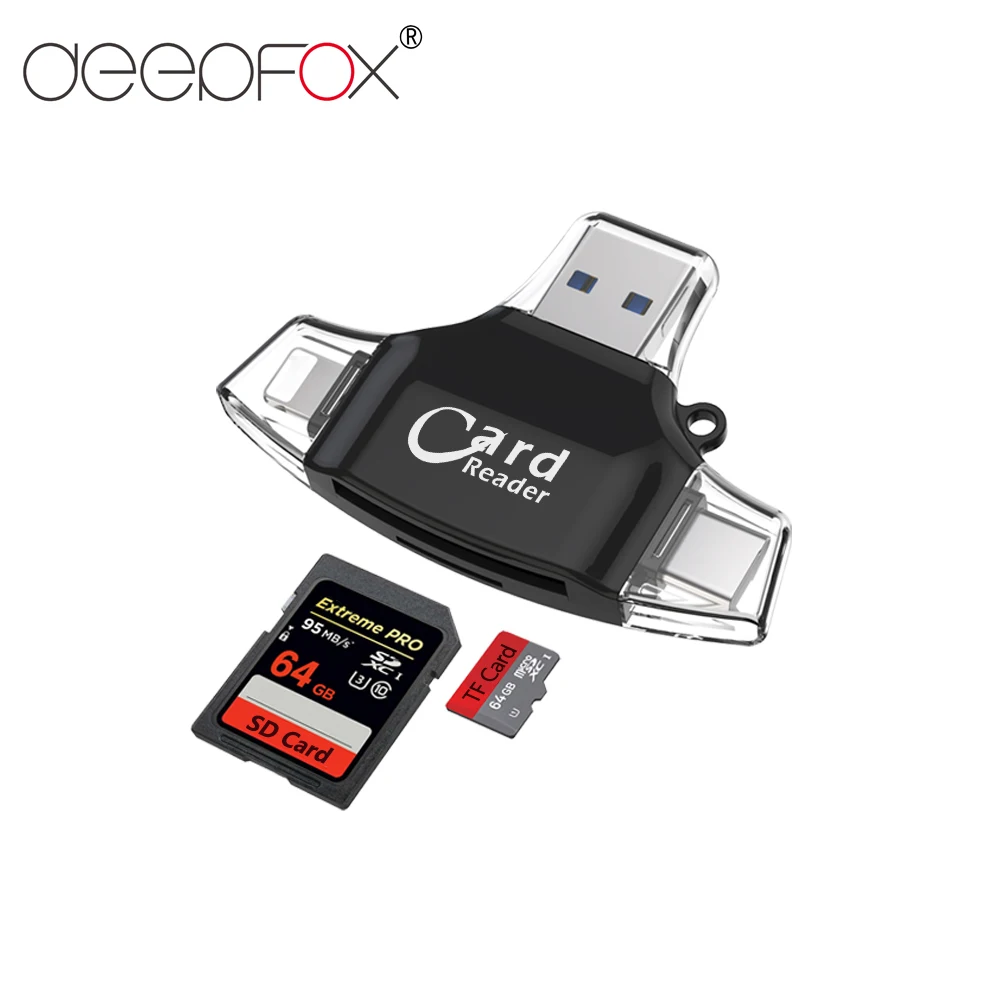 Deepfox TF/SD USB 2 0 Micro адаптер 4 в 1 Type C OTG кардридер для iPhone iPad Samsung MacBook Android