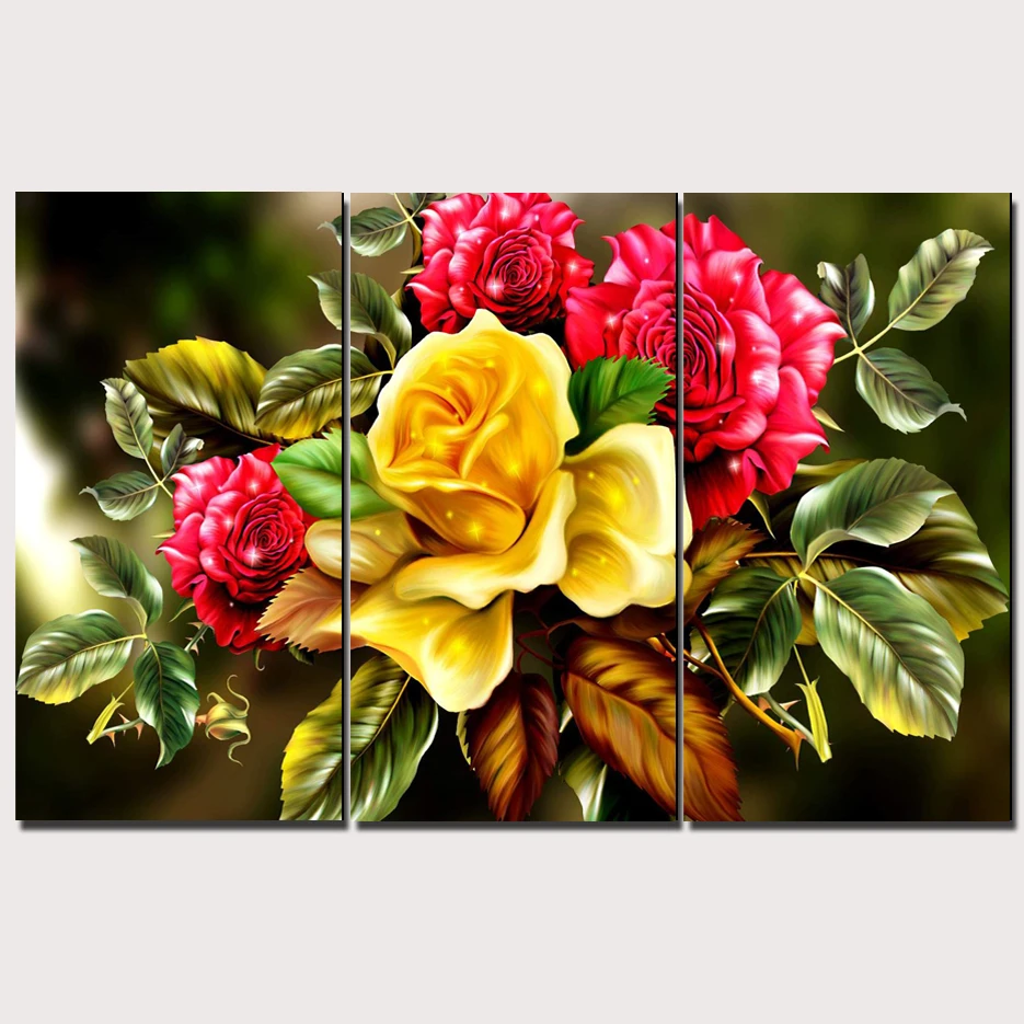 

3 Panel printed painting Rose Painting Canvas Wall Art Picture Home Decoration Living Room Canvas Modern painting LS149