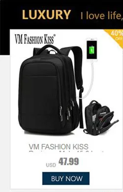 VM Мода поцелуй высокого качества usb зарядка Sac Dos Pc 15,6 Pouces дорожная упаковка водостойкий износостойкий рюкзак для ноутбука