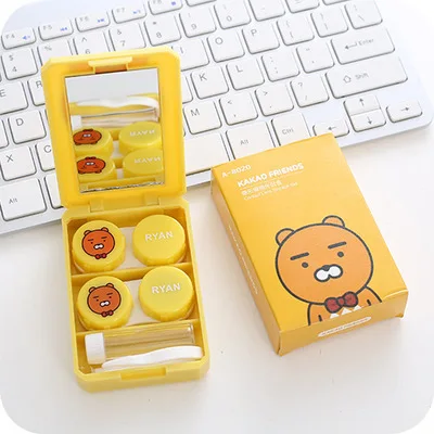 yellow Новинка милые Мультяшные цветные глазные контактные линзы чехол L ine с зеркалом Чехол для очков коробка для контактных линз для мужчин и женщин L8020 - Цвет: yellow