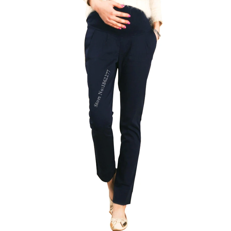 Navy Blue Брюки для беременных, хлопковые, эластичные, высокая талия, брюки для беременных женщин, для беременных, Офисная Рабочая нижняя одежда, Hamile Giyim, 3/5XL - Цвет: Navy Blue