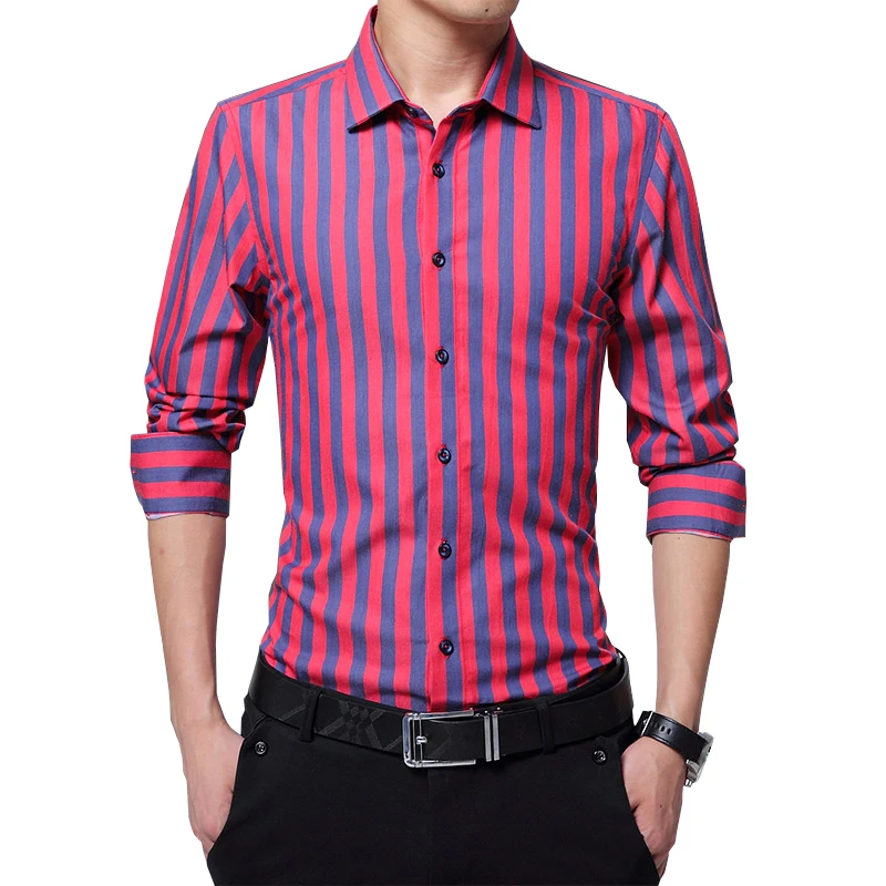 Spring New 2017 Striped Men Dress Shirt Formal Fashion Long Sleeve Brand Business Casual Regular Fit Plus Size 5XL | Мужская одежда